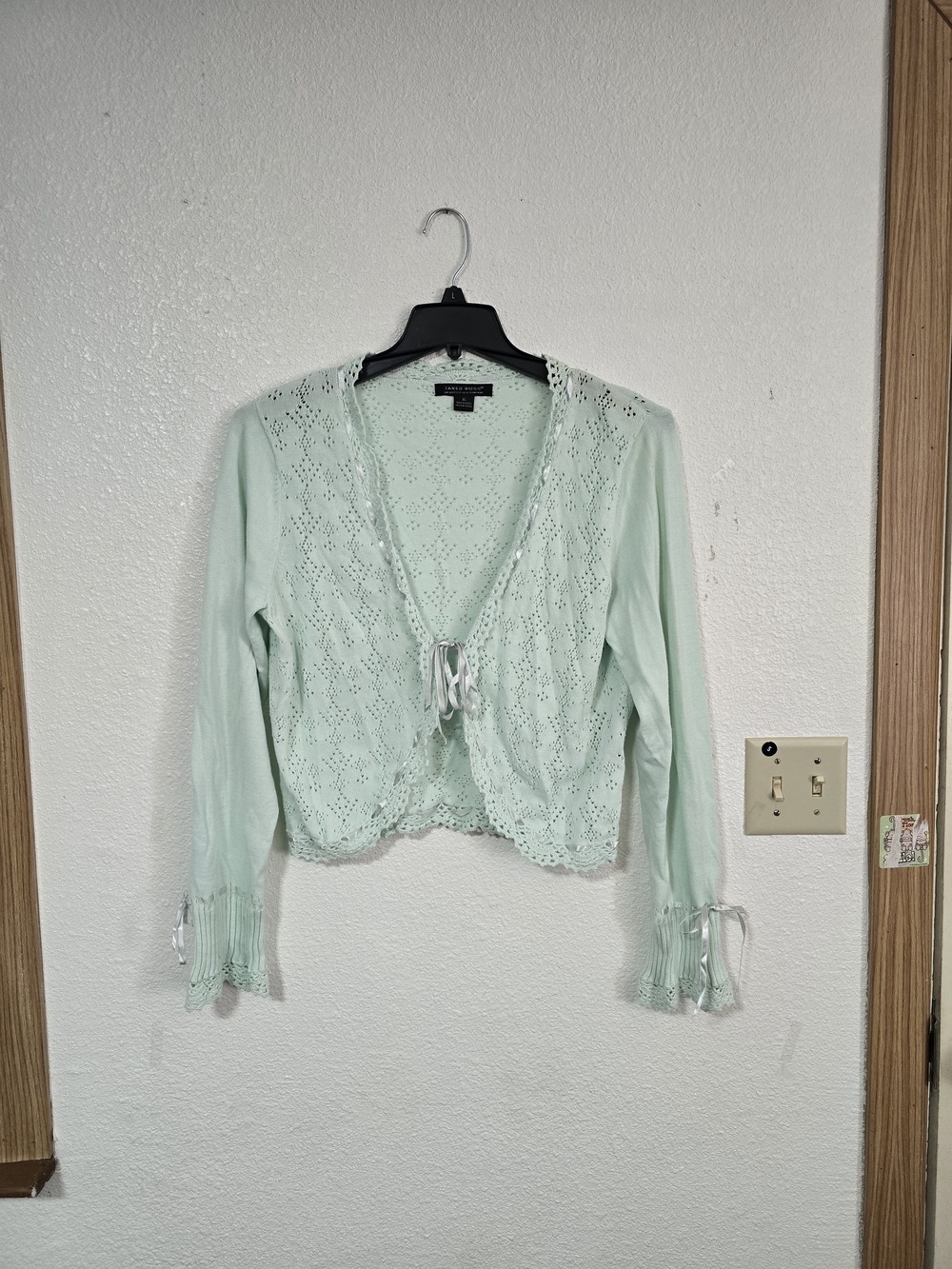 Crochet Tie-Front Cardigan in Mint